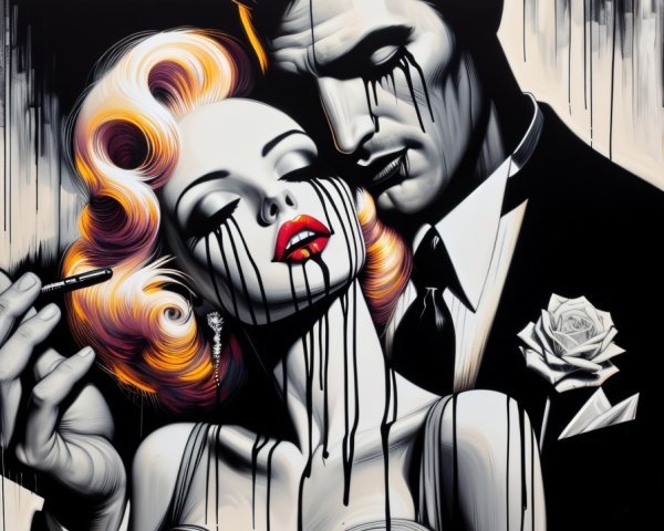 Vintage Couple with Glamorous Features and Ink Drips