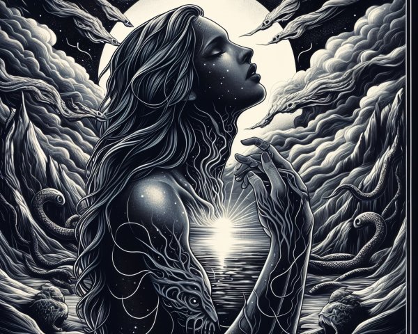 Stylized Illustration of Woman with Flowing Hair