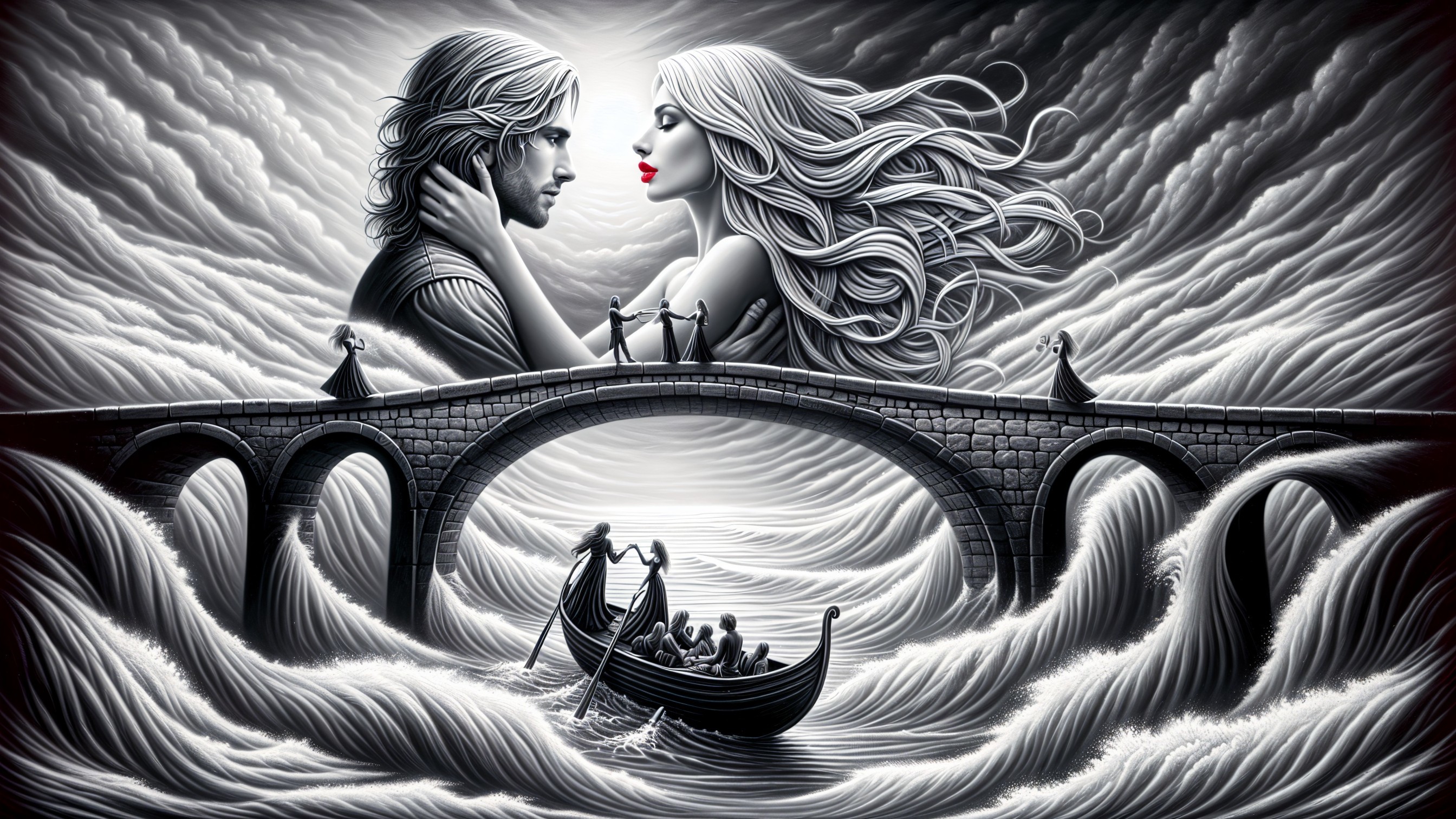 Monochromatic Scene of Connection and Turbulent Waters