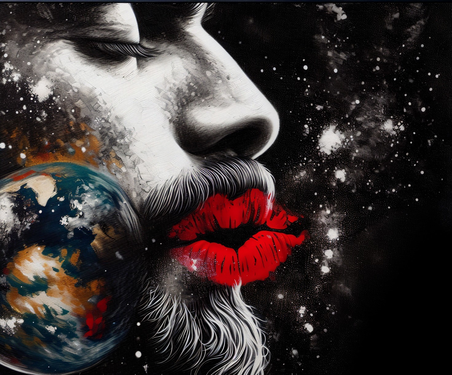 Close-Up Profile of Man with Cosmic Backdrop