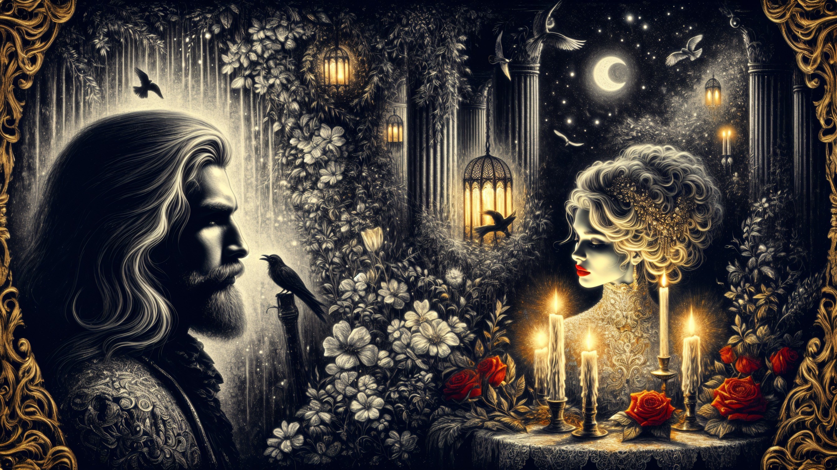 Monochromatic Scene of a Man and Woman in Nature