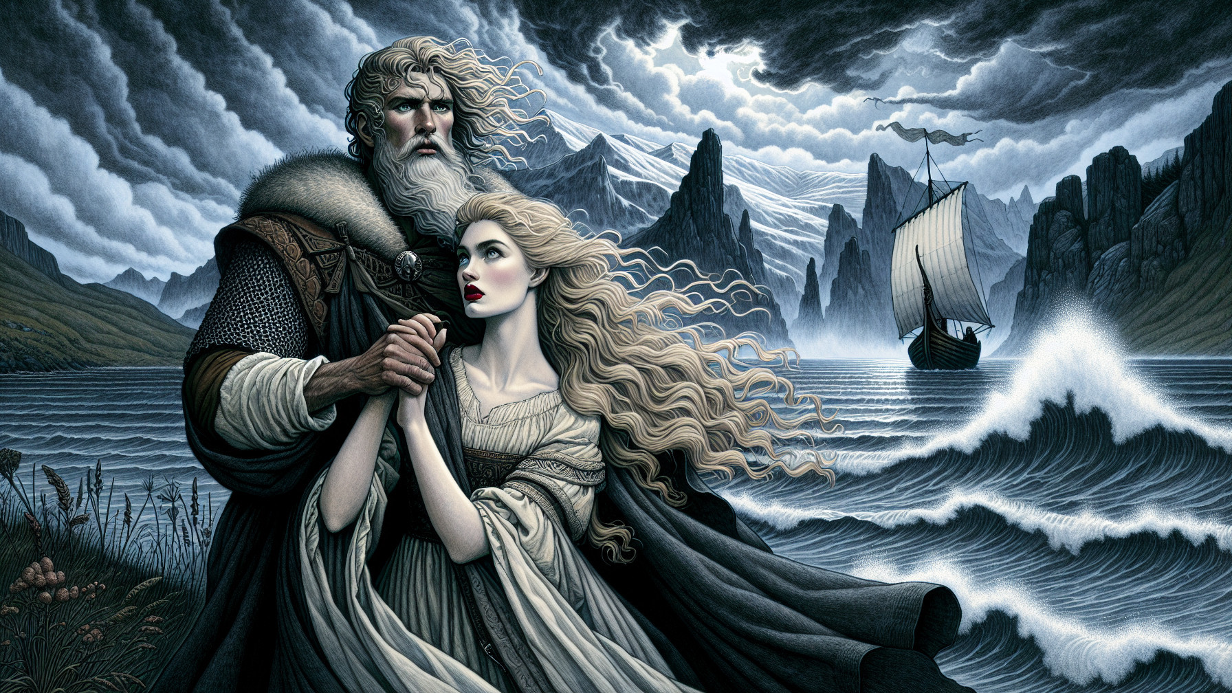 Dramatic Coastal Scene with Protectors and Adventure