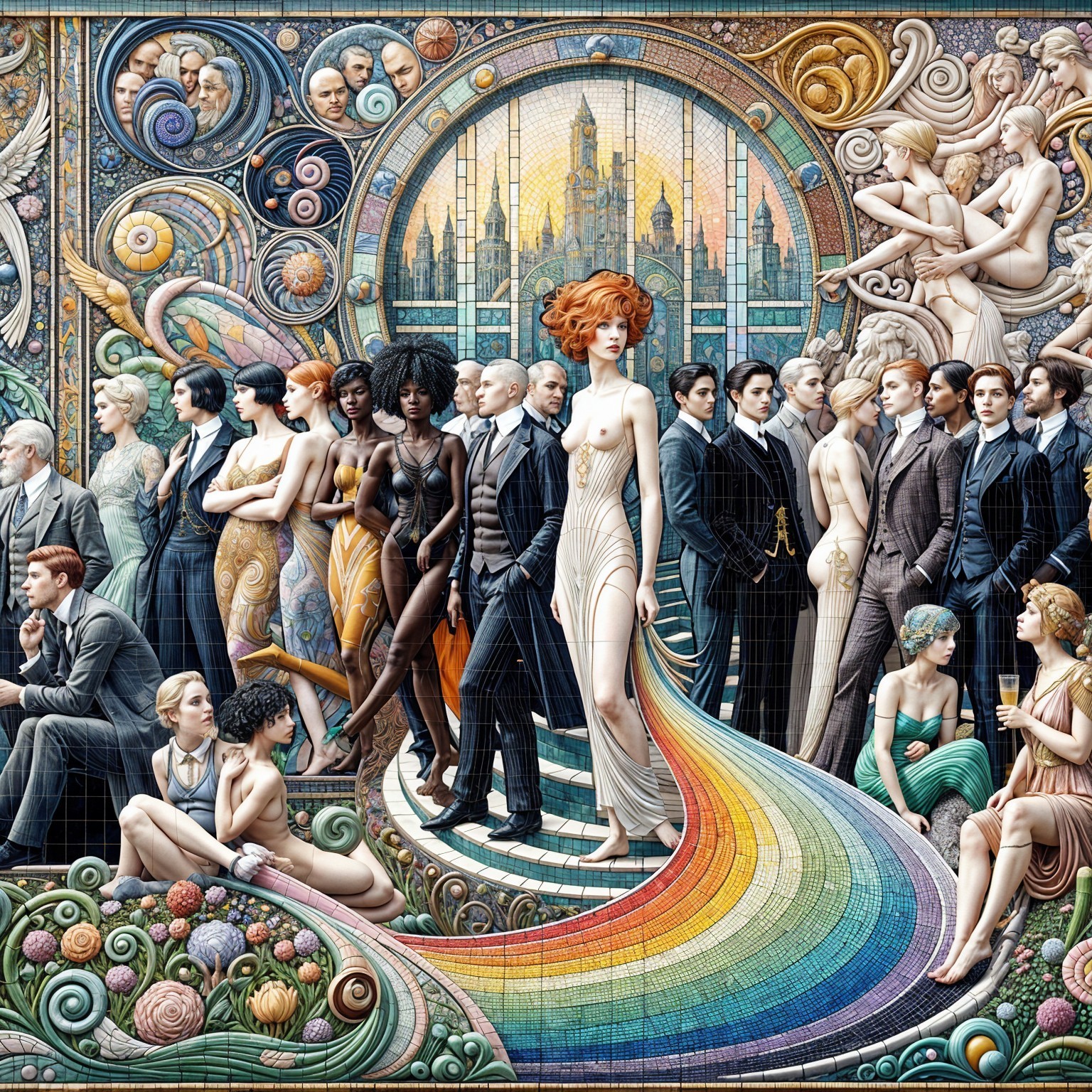Vibrant Mural Blending Classical and Modern Art Elements