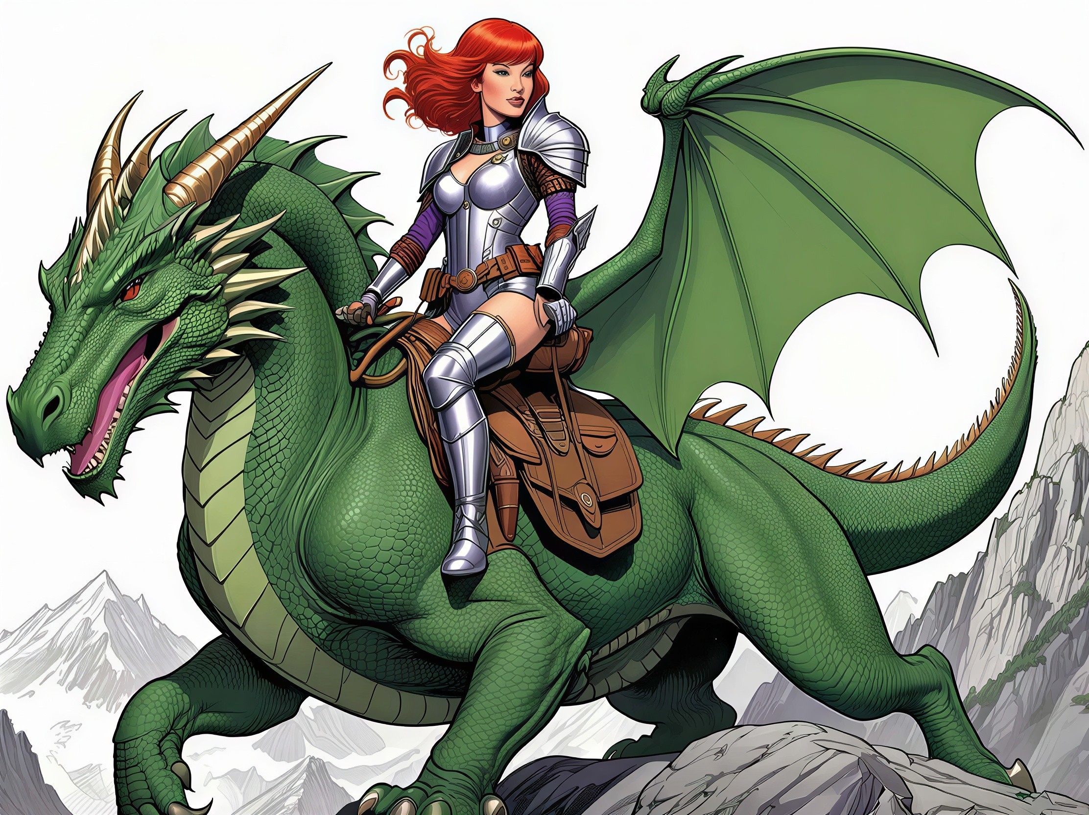 Illustration of a Dragon and Knight in a Rocky Landscape