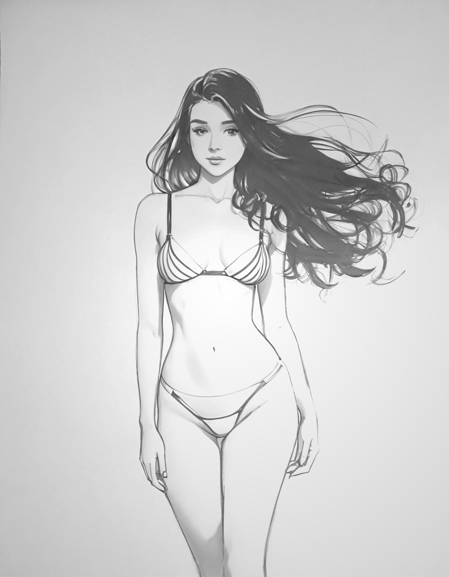 Monochromatic Illustration of Confident Woman in Bikini