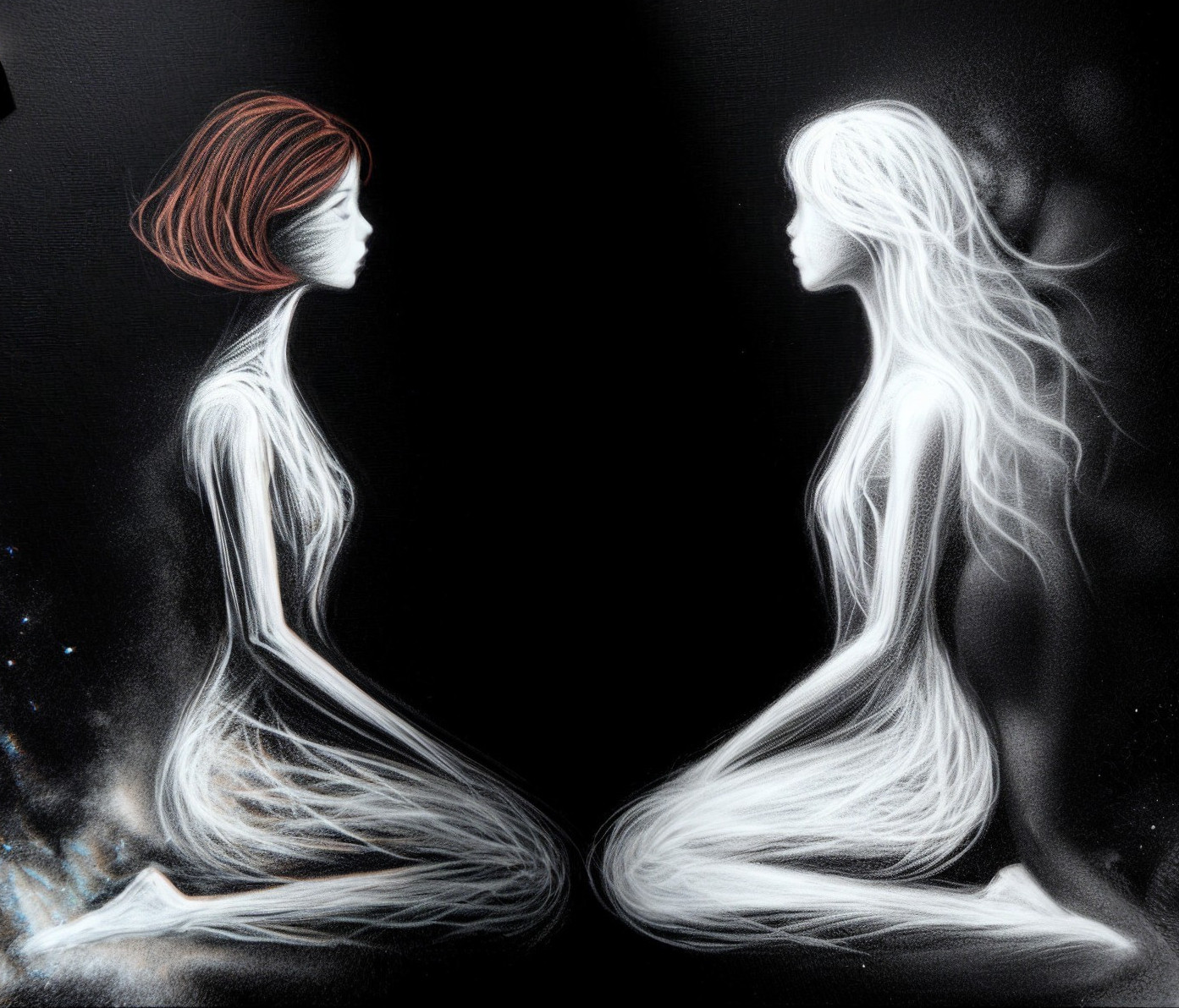 Ethereal Figures with Complementary Hair Colors