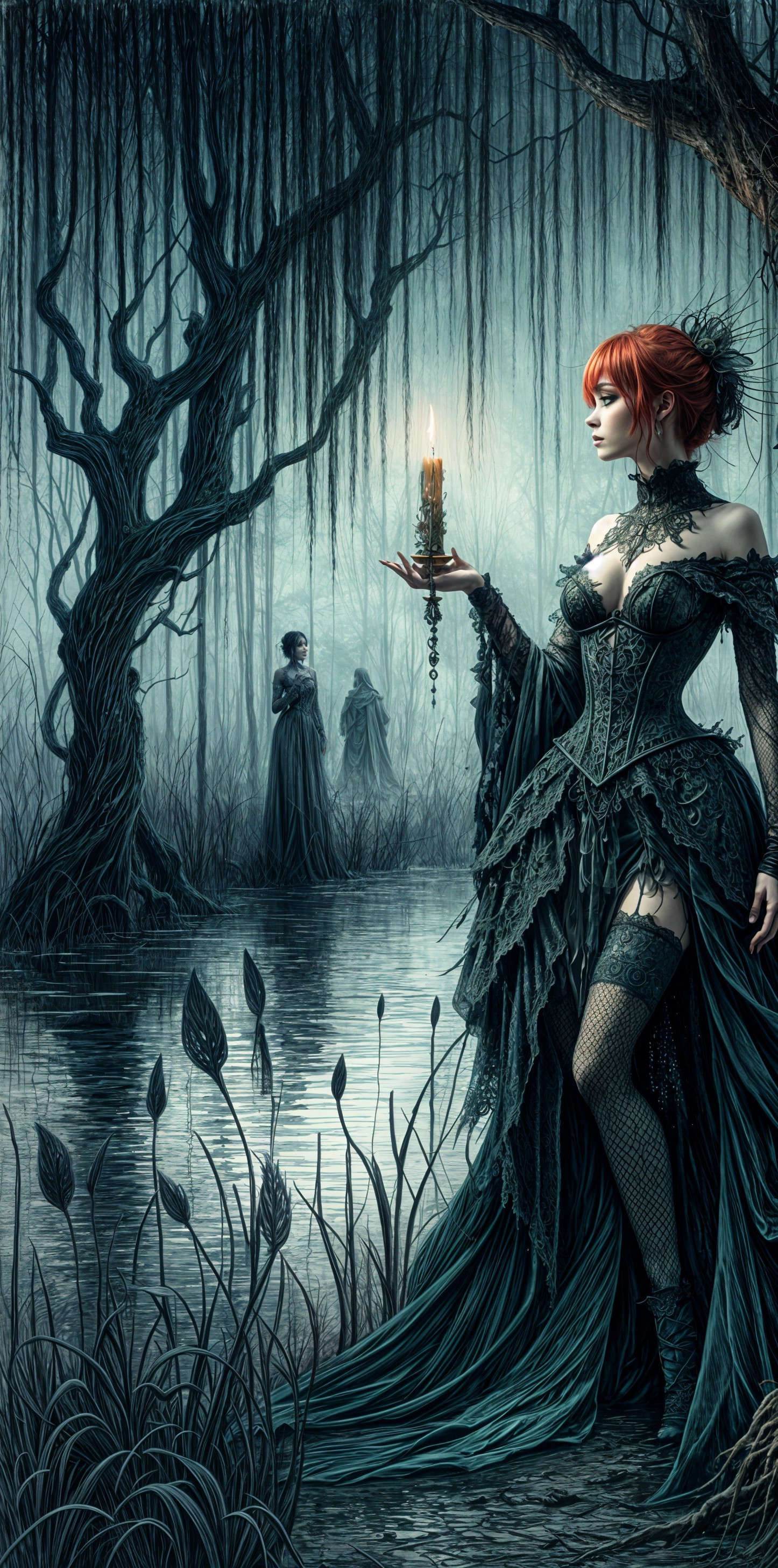 Ethereal Landscape with Woman by Misty Lake