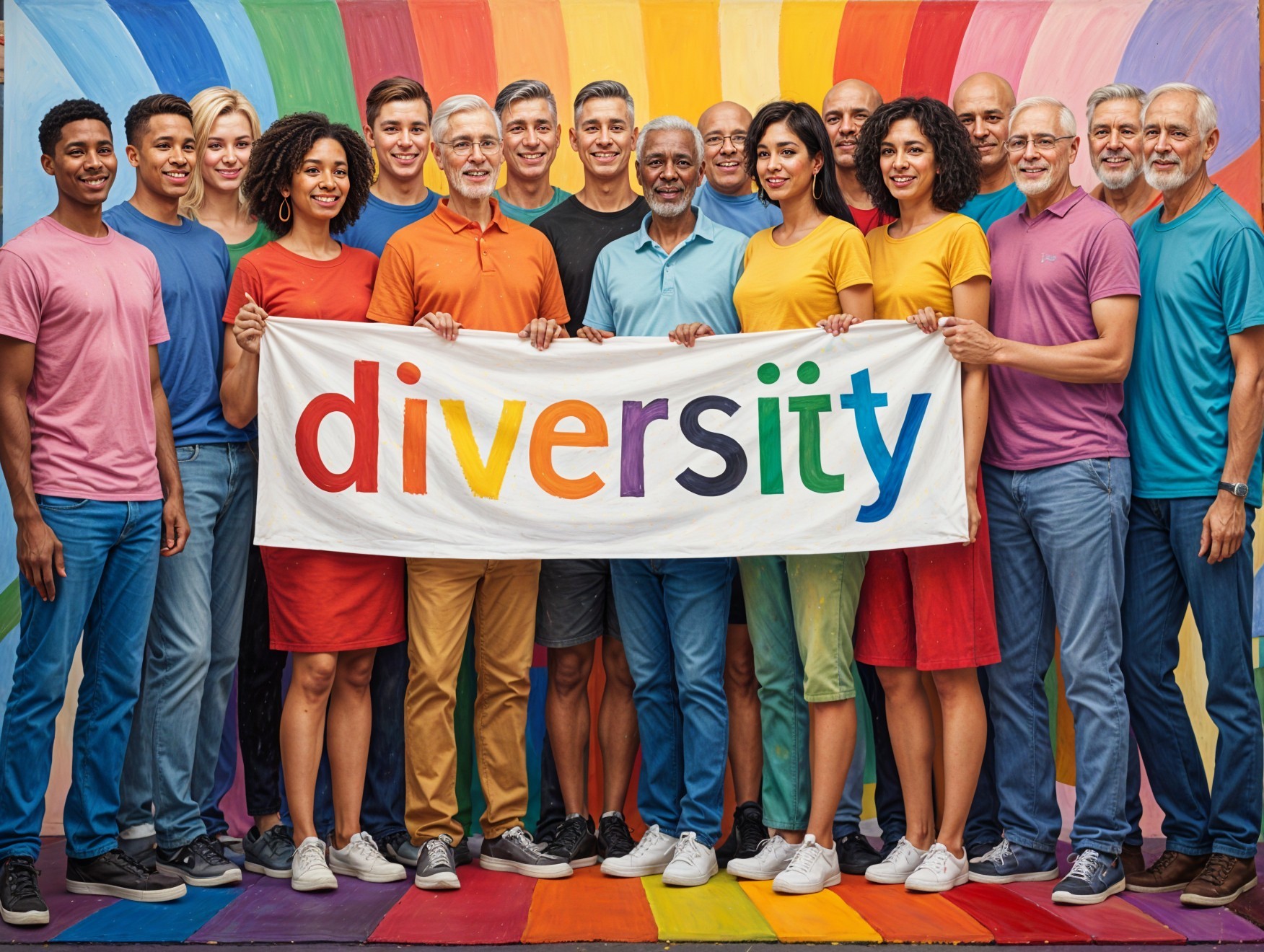 Celebration of Diversity with Colorful Banner and Outfits
