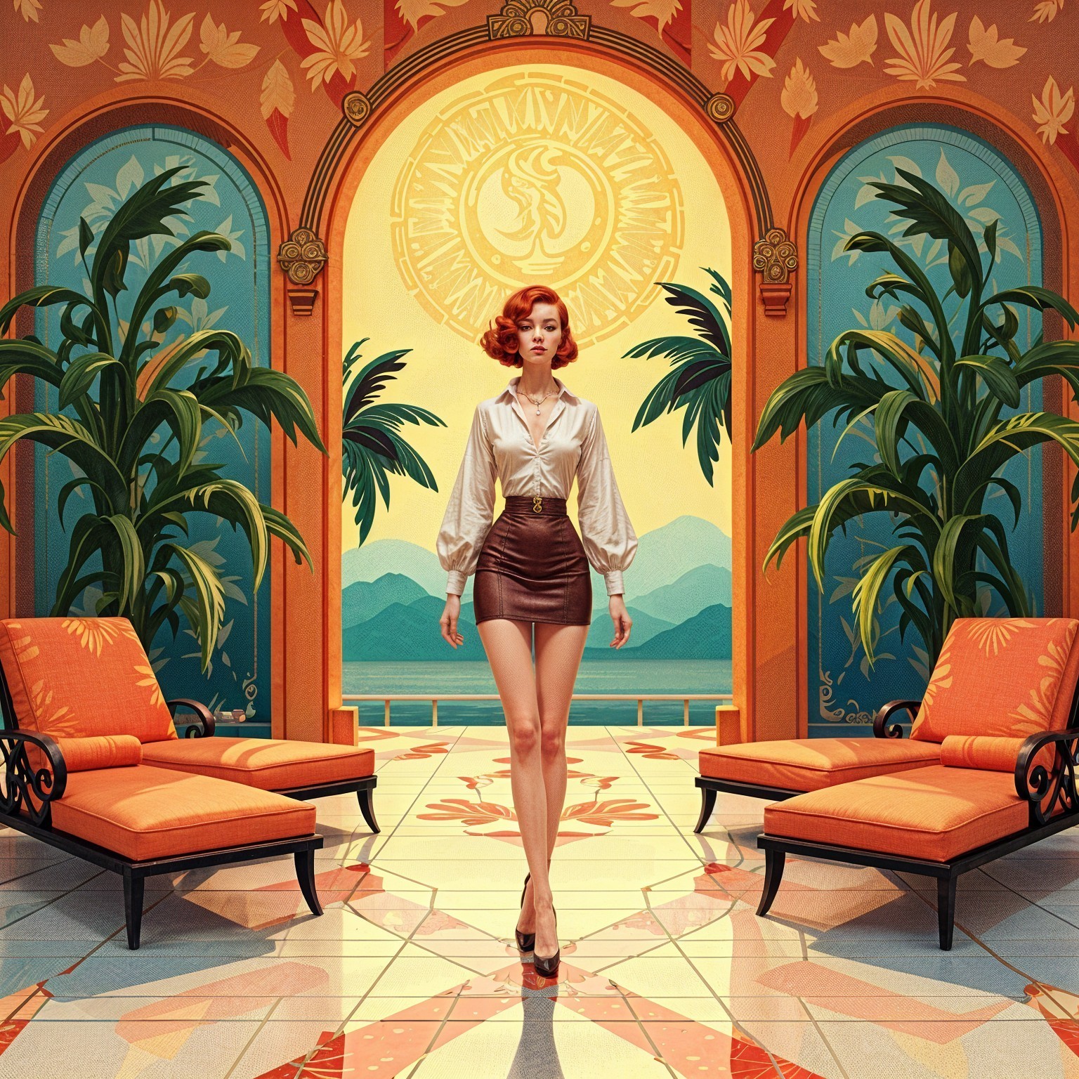 Confident Woman in Chic Outfit in Tropical Setting