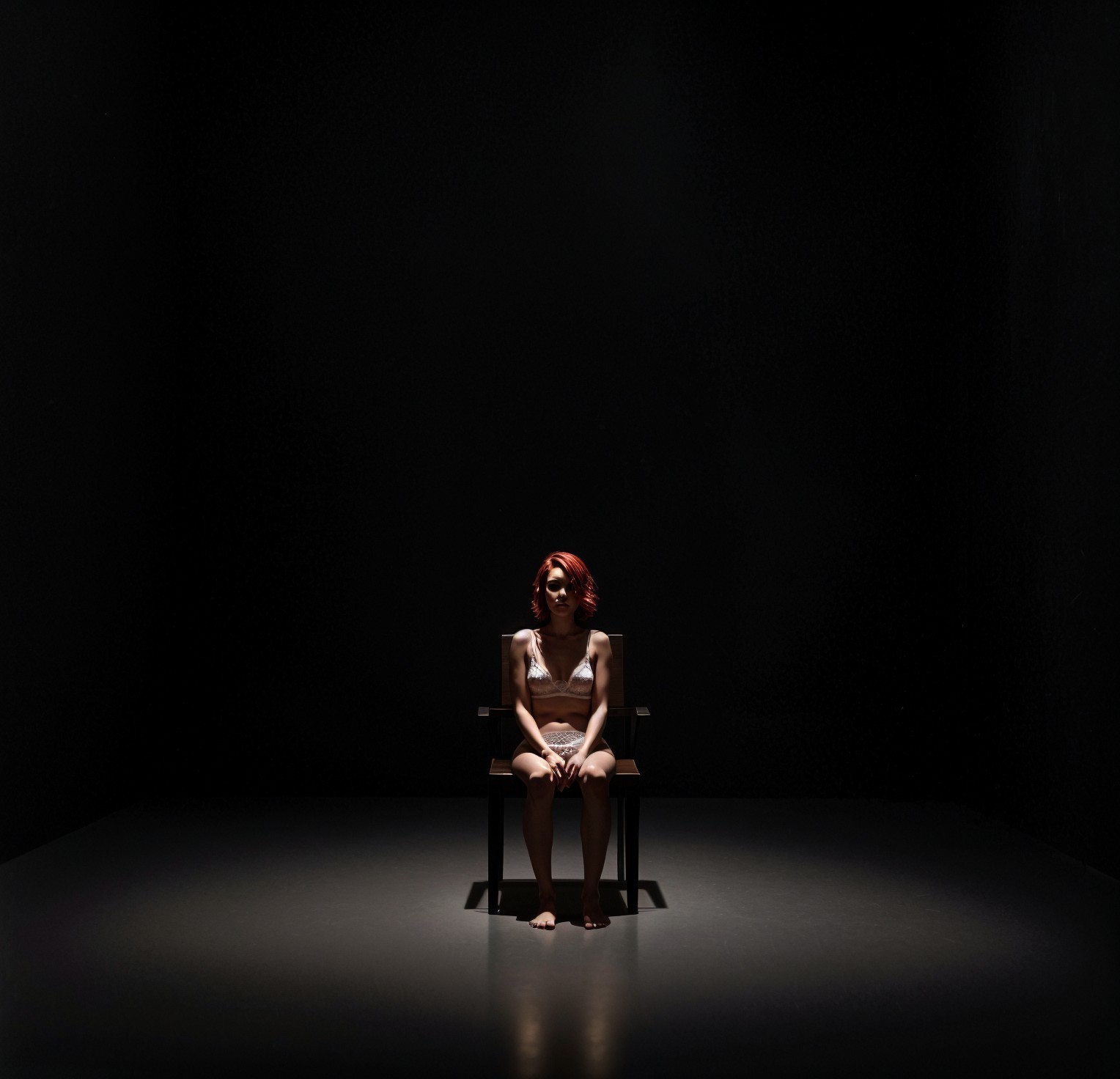 Contemplative Figure in Dimly Lit Space