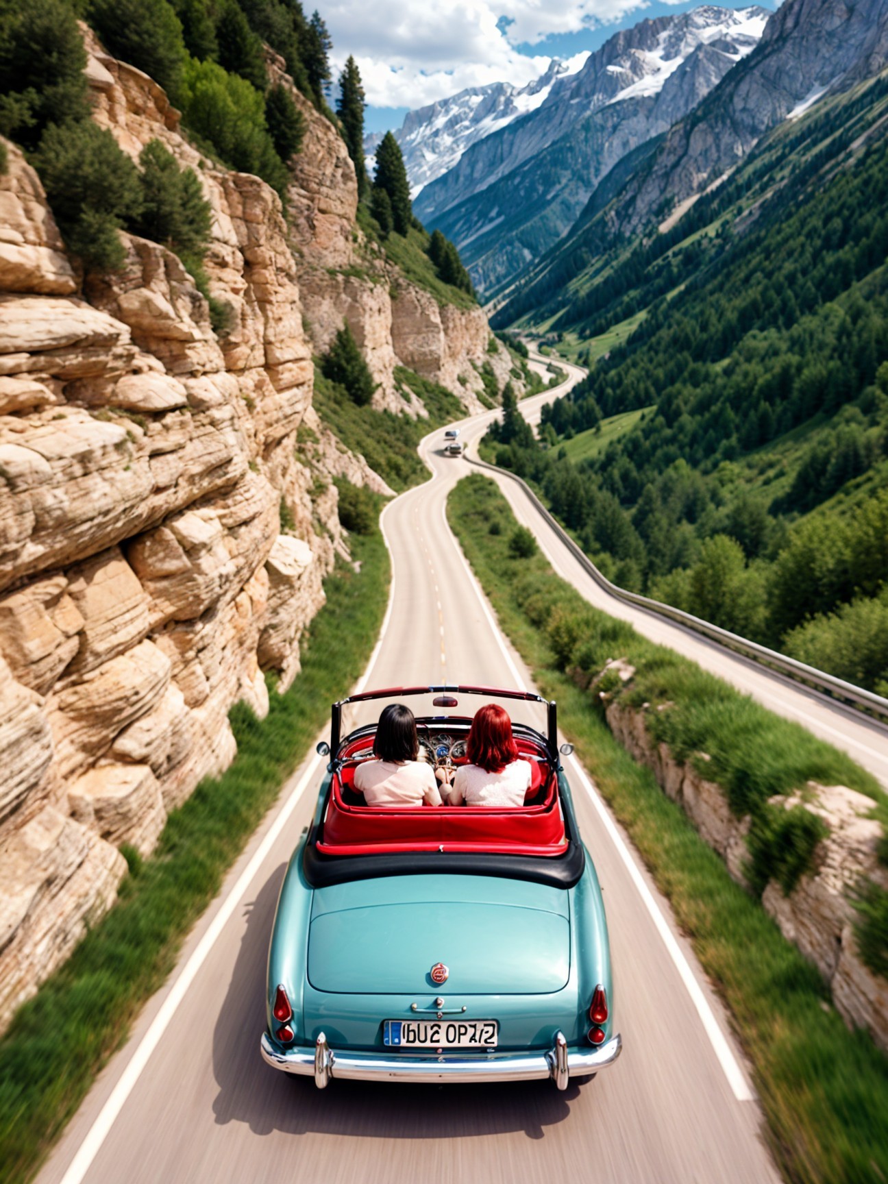 Vintage Convertible on Scenic Mountain Road
