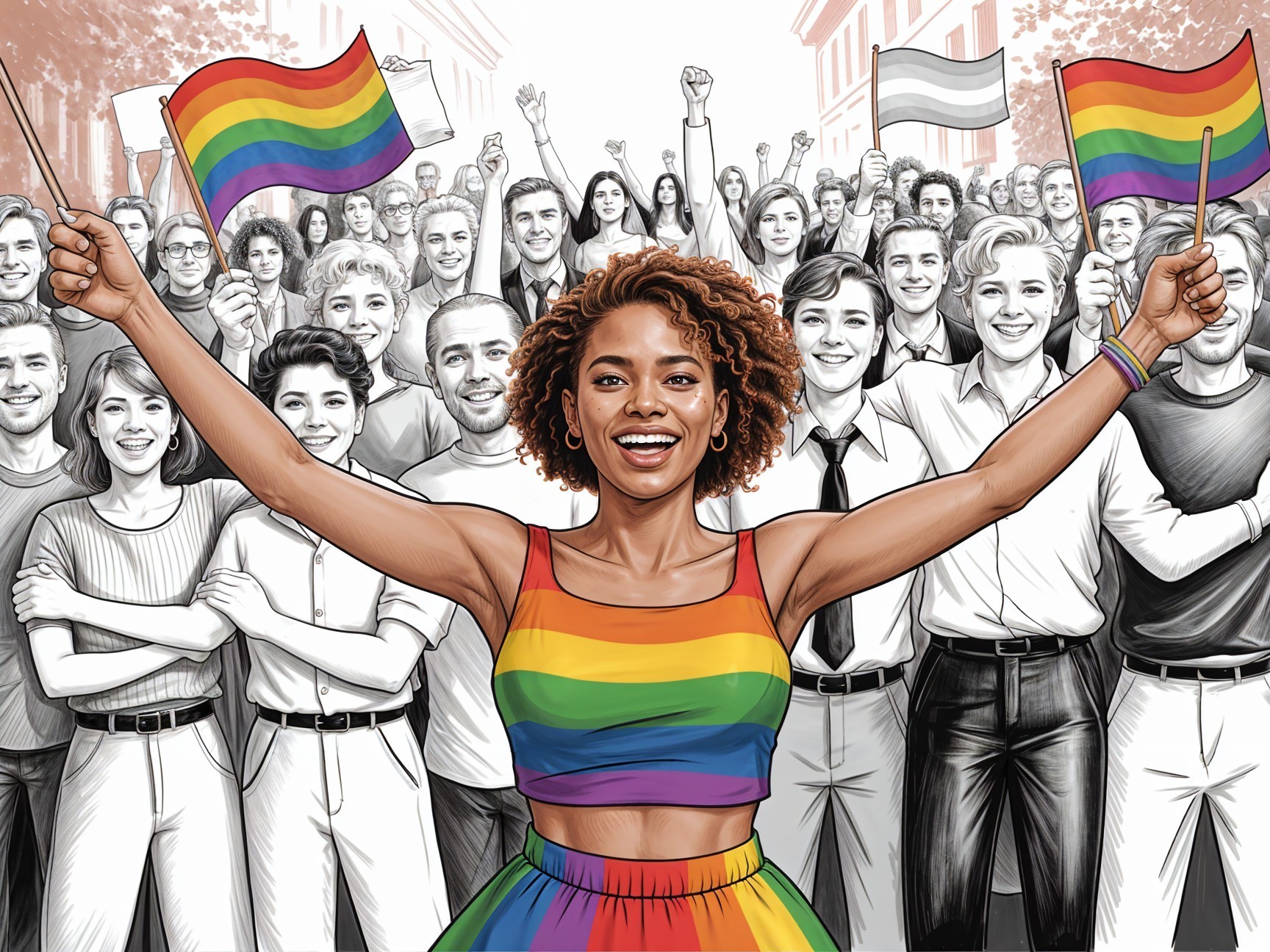 Vibrant Crowd Celebrating Pride with Rainbow Flags