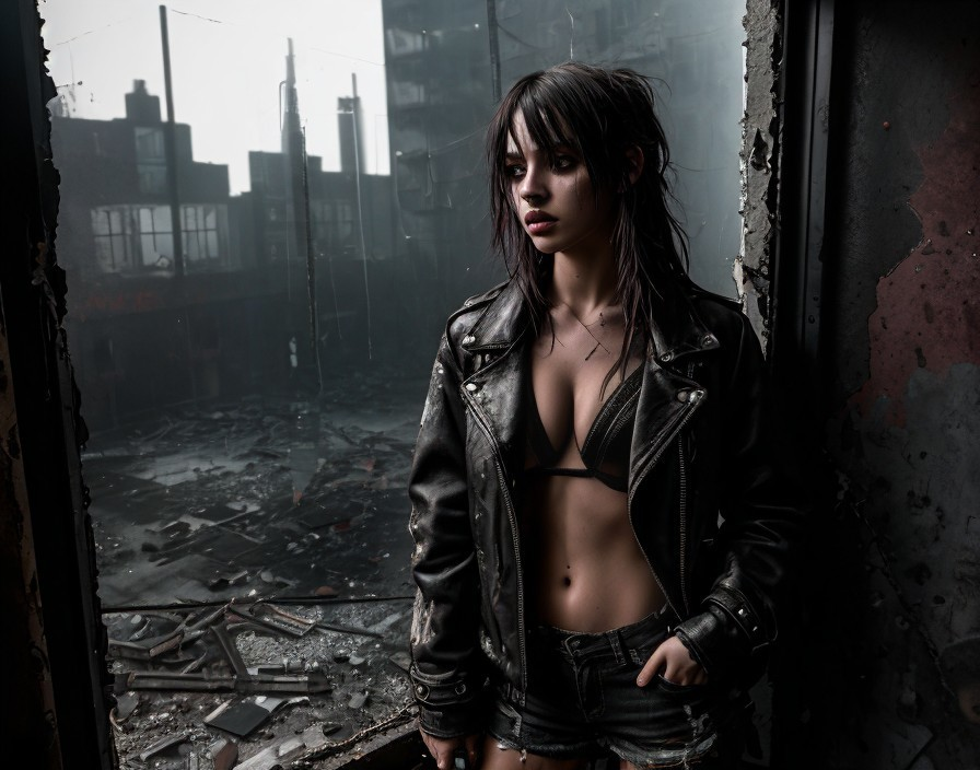 Young Woman in Post-Apocalyptic Urban Setting