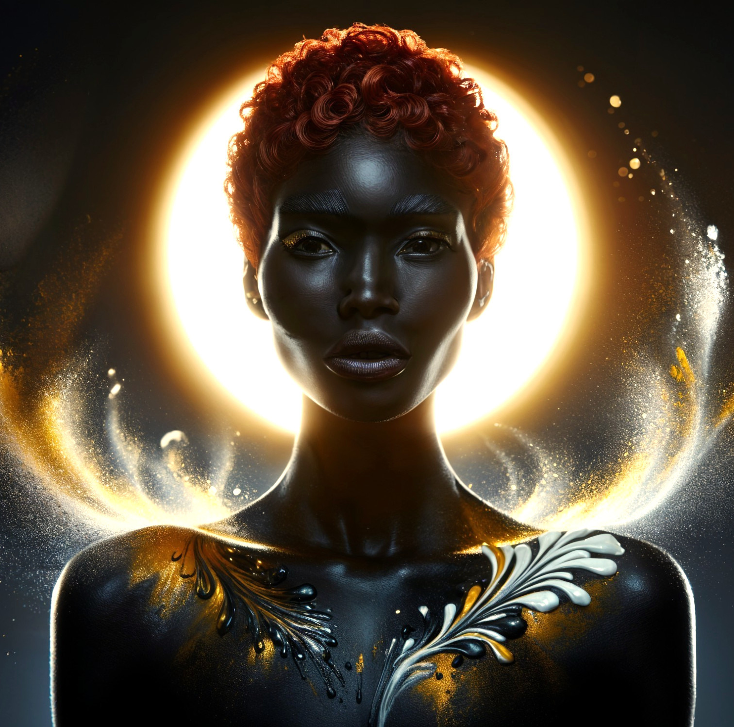 Portrait of a woman with dark skin and red hair