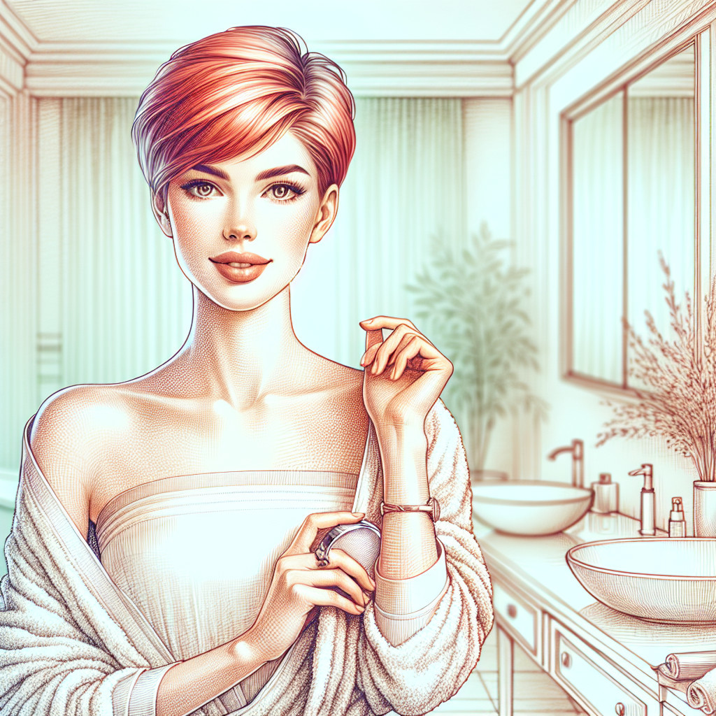 Stylish Woman in Modern Bathroom with Red Hair