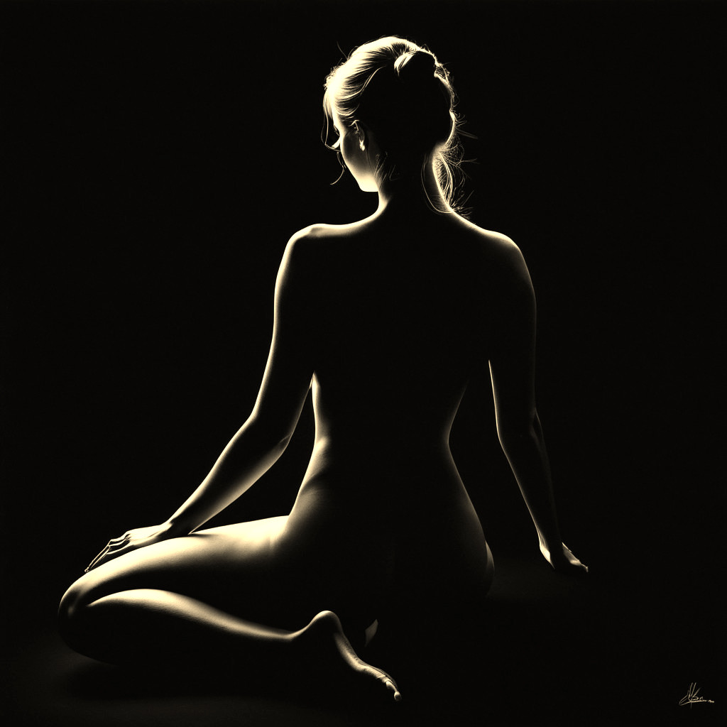 Silhouette of a Seated Female Figure in Dramatic Light