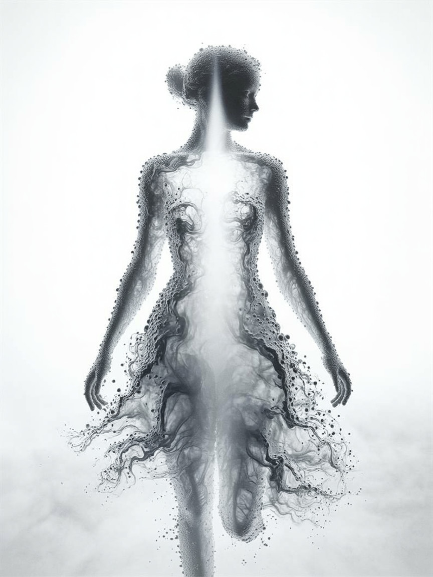 Silhouette of a Woman in Ethereal Black and White Lines