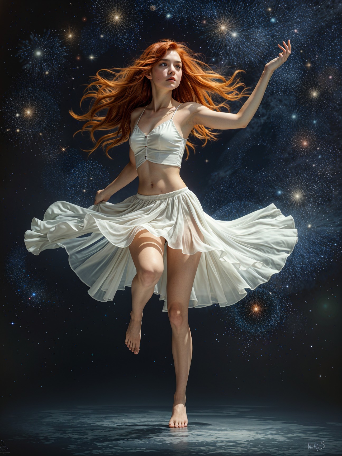 Dancer in Cosmic Setting with Stars and Galaxies