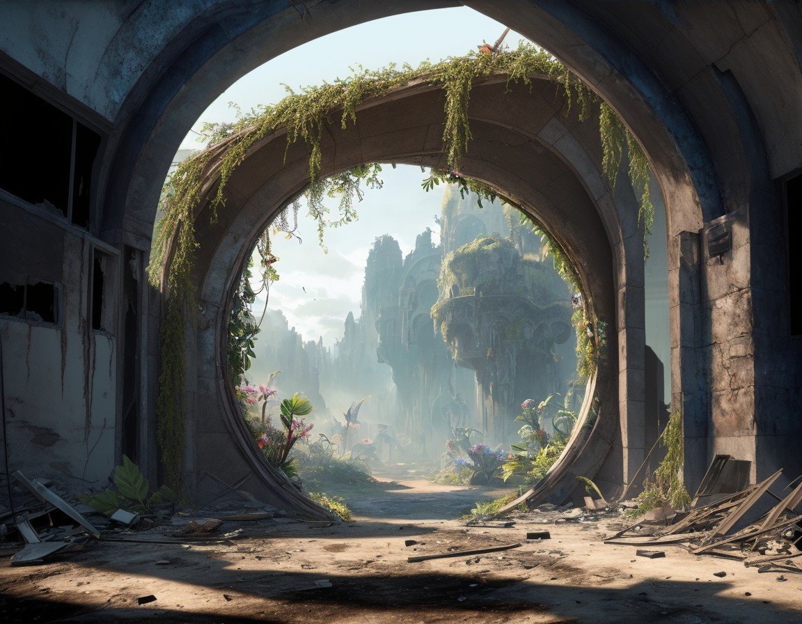 Lush Landscape Through an Arching Doorway View