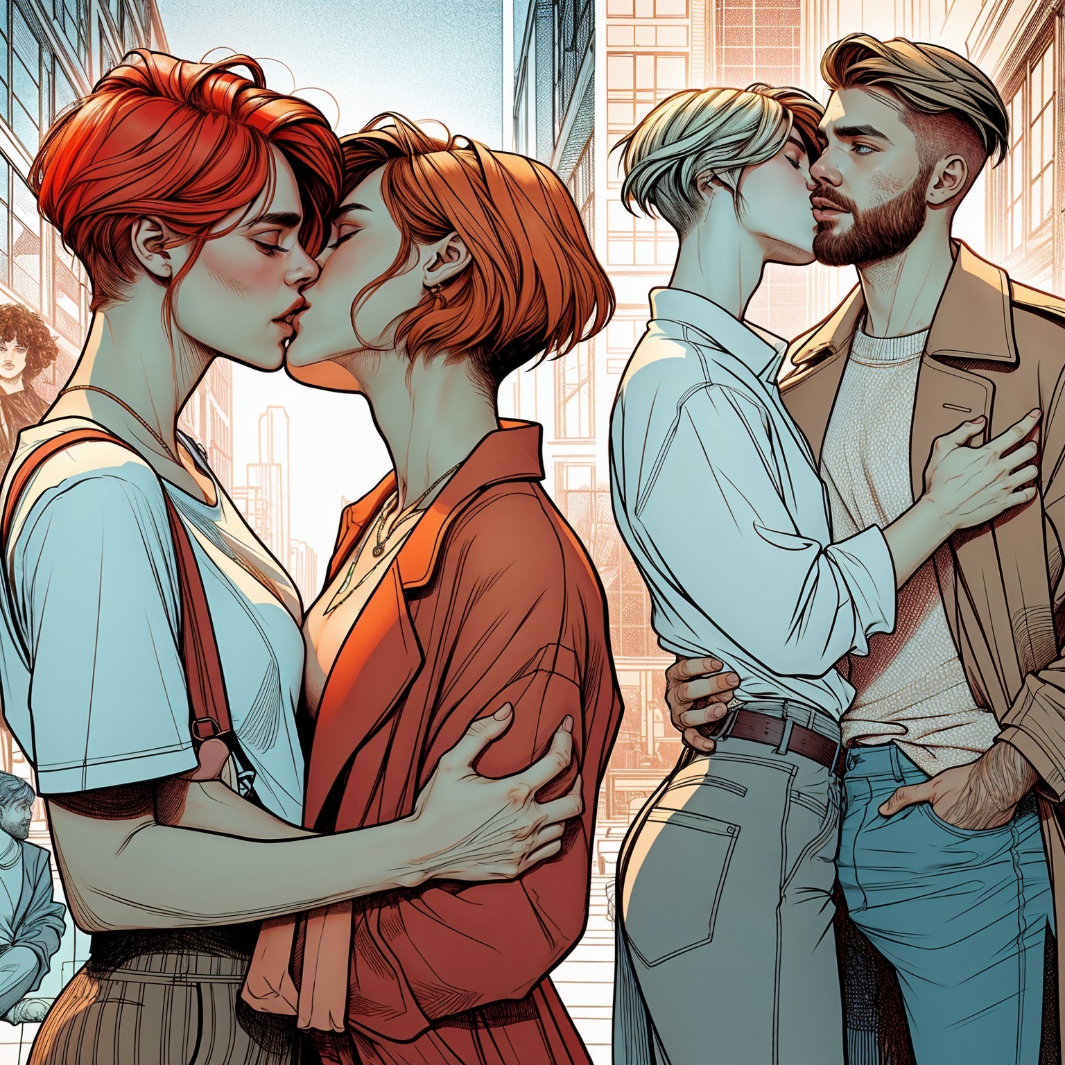 Intimate Couples in a Vibrant Urban Setting