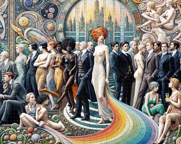 Vibrant Mural Blending Classical and Modern Art Elements