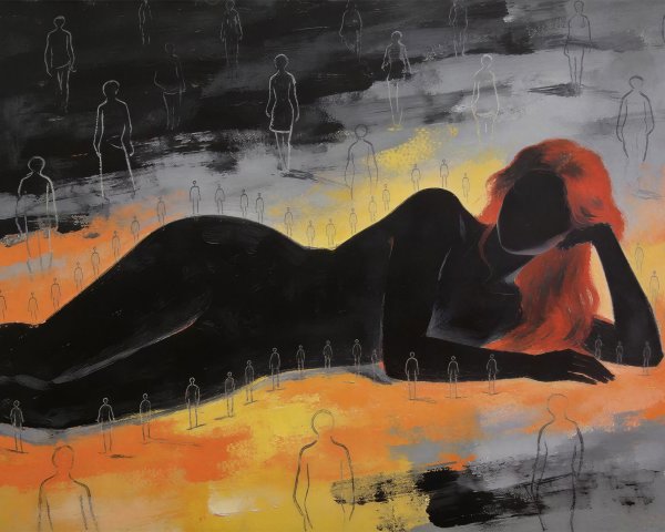 Reclining Figure with Red Hair in Dark Background