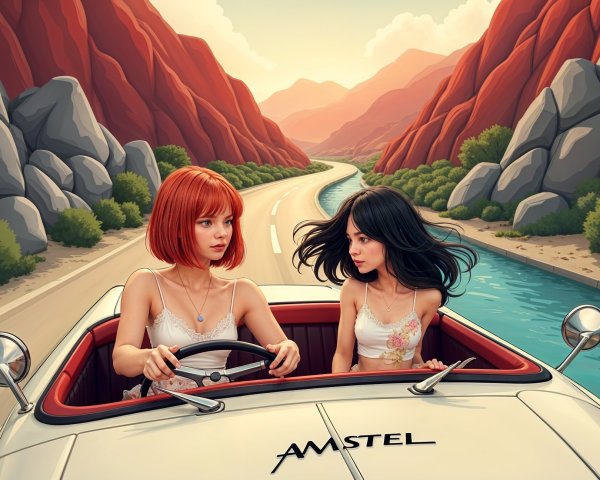 Vintage Convertible Drive Through Scenic Mountain Road
