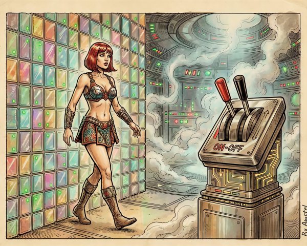 Futuristic Hand-Drawn Comic with Warrior Character