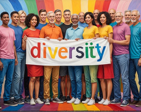 Celebration of Diversity with Colorful Banner and Outfits