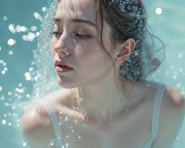 Serene portrait of a woman submerged in water