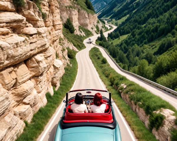 Vintage Convertible on Scenic Mountain Road