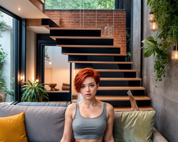 Modern Interior with Young Woman and Elegant Design