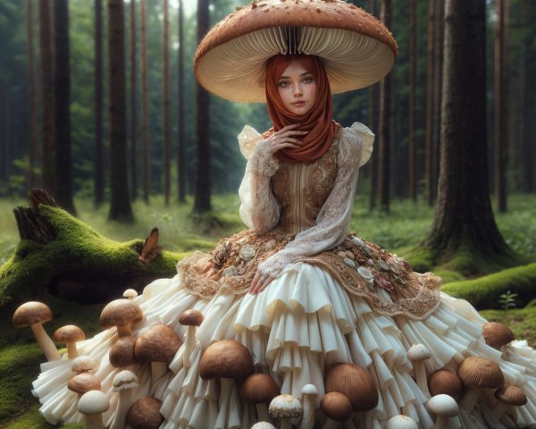 Woman in Nature-Inspired Gown in Mystical Forest