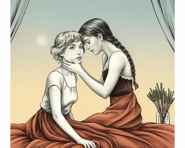 Young Women Sharing an Intimate Moment at Sunset