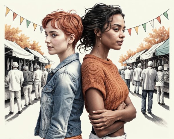 Contrasting Styles in a Vibrant Market Scene