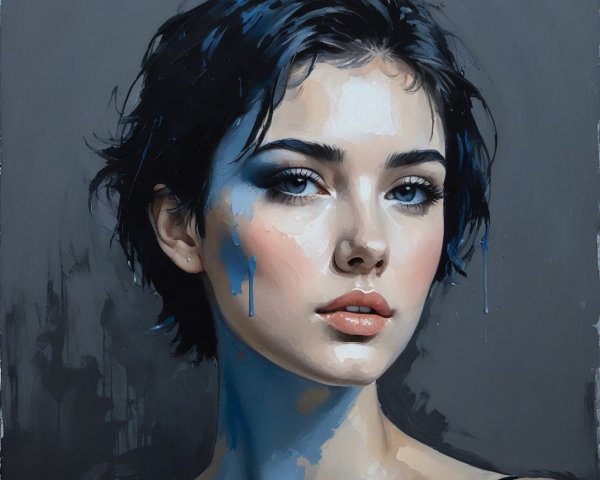 Detailed Oil Painting of Woman with Pixie Cut
