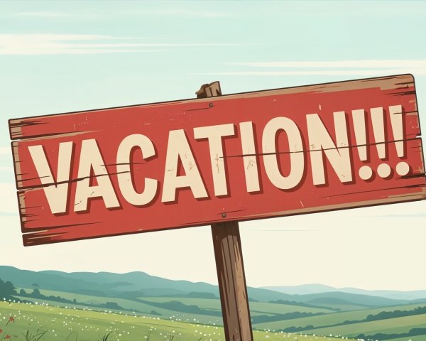 Cartoon Vacation Sign in Scenic Landscape Setting