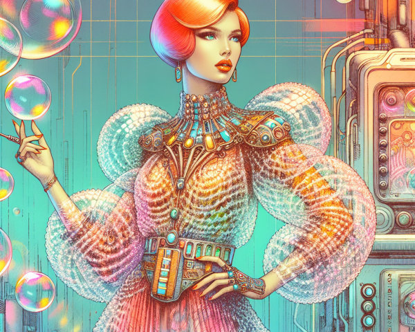Futuristic fashion illustration of a sophisticated woman