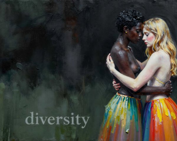 Dark Forest Background with Two Women Embracing