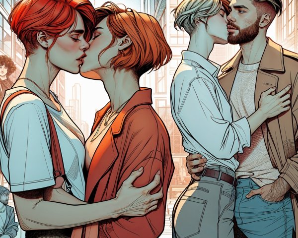 Intimate Couples in a Vibrant Urban Setting