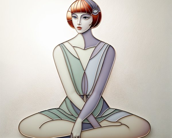 Stylized Figure in Pastel Colors with Art Nouveau Aesthetic