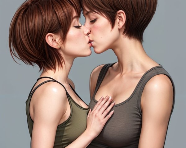 Young women sharing a tender kiss in intimate pose