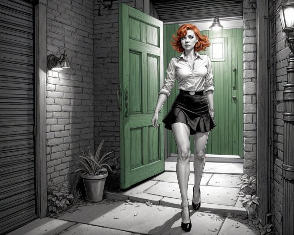 Woman with Red Hair in Grayscale Setting