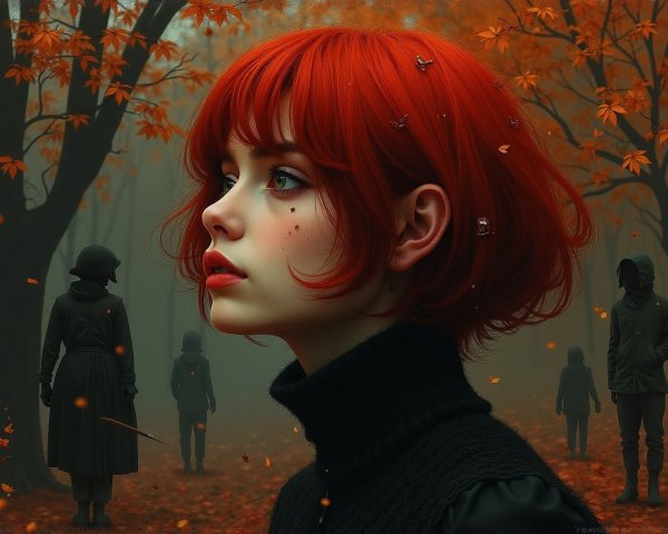 Young Woman in Mystical Autumn Forest Setting