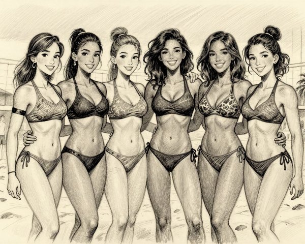 Black and White Fashion Portrait of Women on Beach