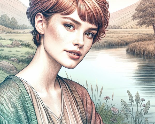 Portrait of a Young Woman in a Serene Landscape