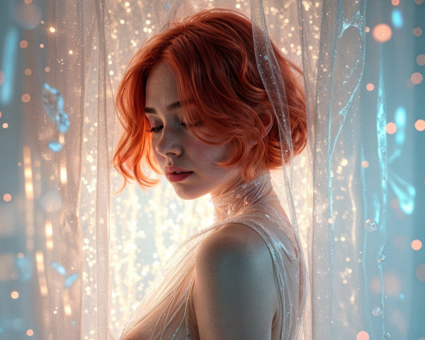 Vibrant Orange-Haired Woman in Ethereal Glow