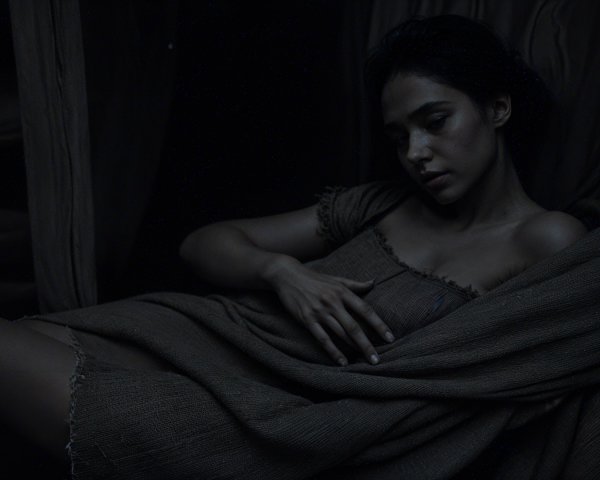 Contemplative Young Woman in Dimly Lit Space