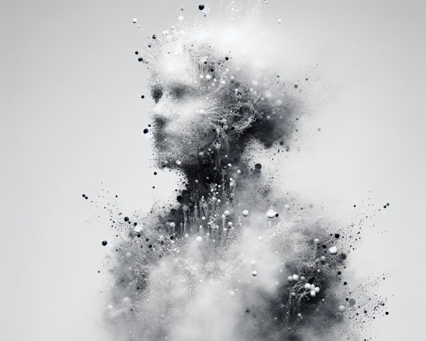 Abstract Human Figure in Black and White Particles