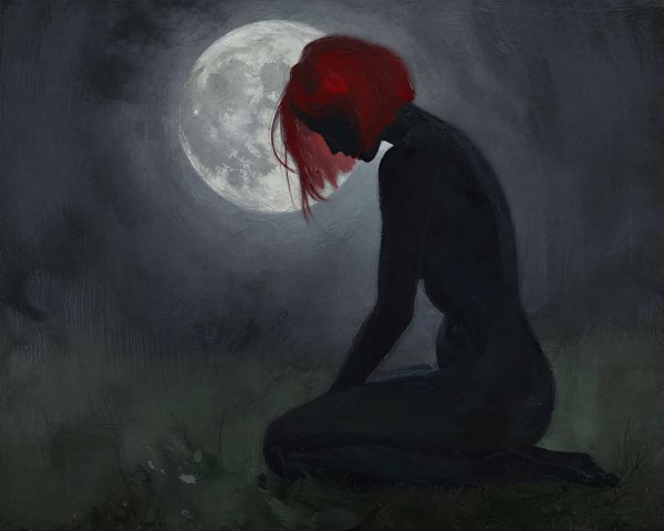 Fantasy Art of Silhouette with Full Moon Background